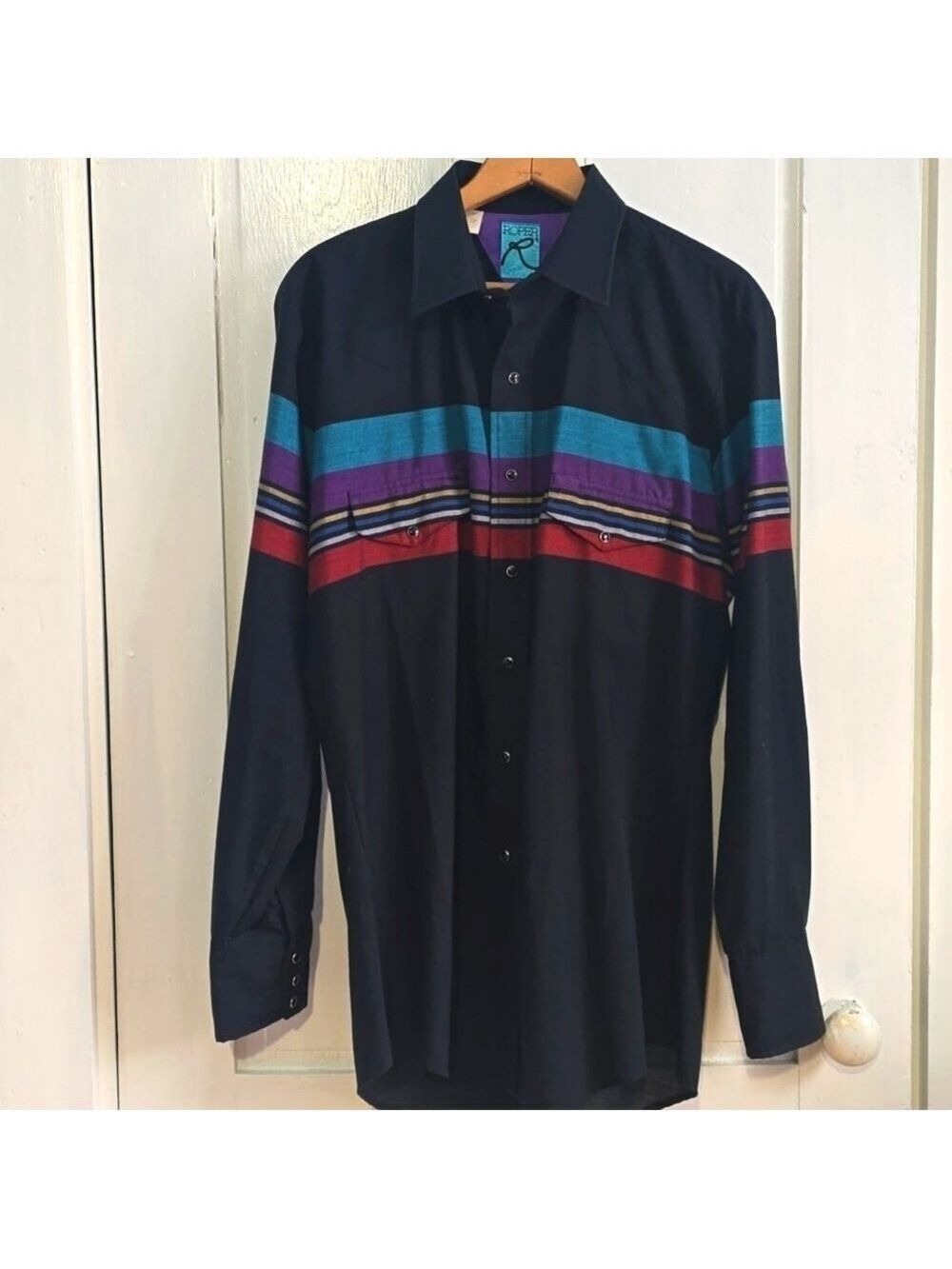 Vintage Men's Roper Striped Western Rodeo Western Button  Front  Shirt USA Made